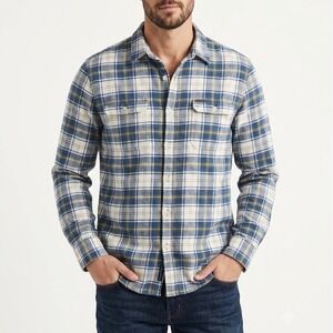 Lucky Brand Mens Blue Plaid Flannel Button Down Shirt Cotton Long Sleeve Large